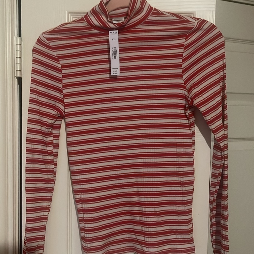 Red and White Striped Turtleneck Sweater